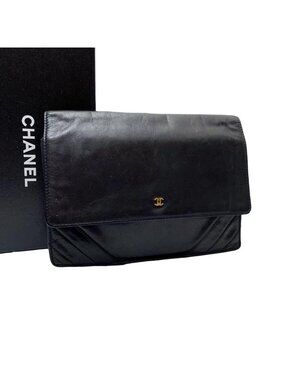 Chanel Lambskin CC Logo Pouch Clutch Black